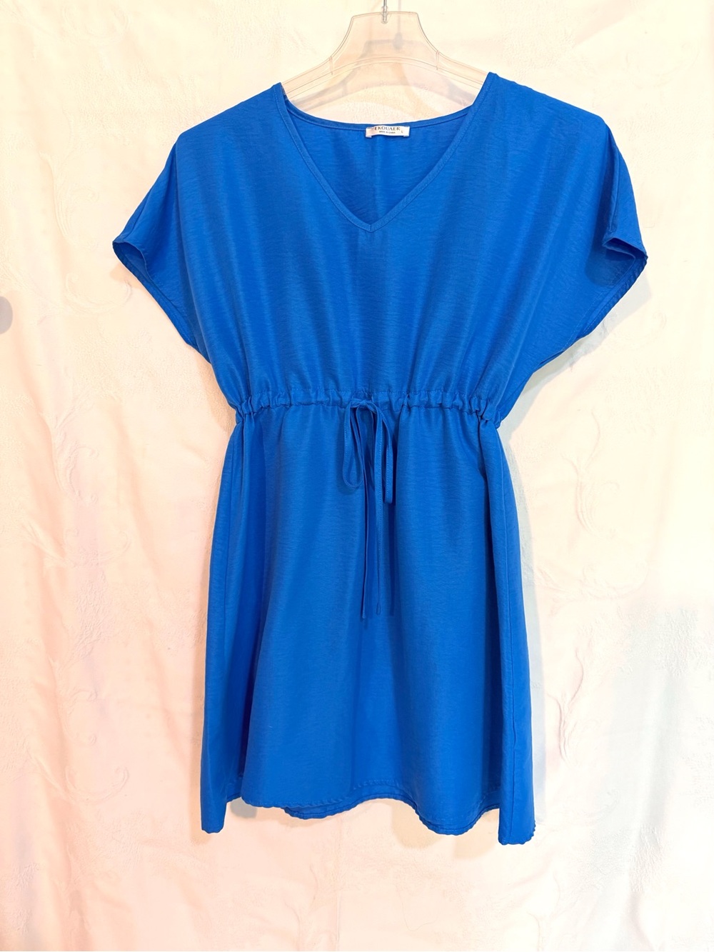 V-Neck Drawstring Mini Dress in Bright Blue D0043